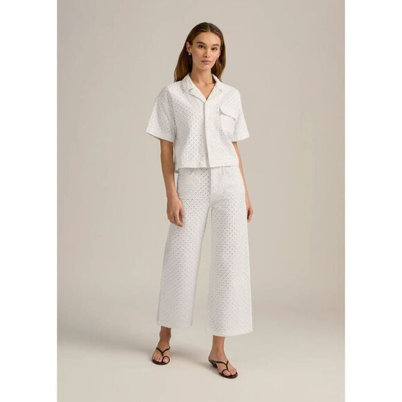 New $198 Favorite Daughter The Micha Denim Shirt Crop Top in White Size Small - Picture 2 of 8